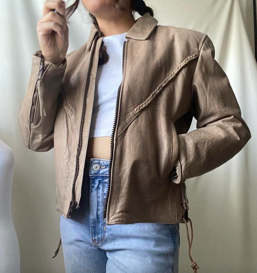 Unik Leather LongSleeve Full Zip Side Tie Casual Jacket Boho Western Riding Moto